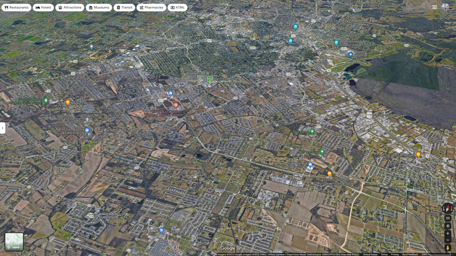 Lafayette Aerial Map Louisiana